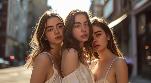 AI generated three brunette women posing in the street photo