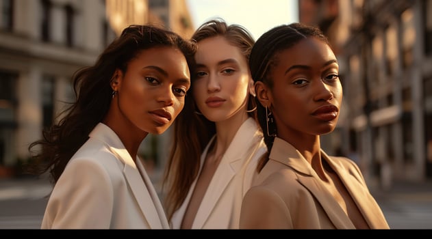 AI generated three business women posing in an urban street photo
