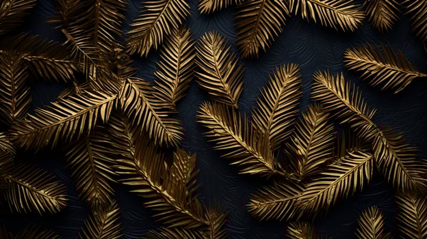 AI generated Gold Pine Needles Isolated On Black Background photo