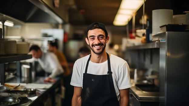 AI generated Food Industry Service Worker Smiling - Generated With AI photo