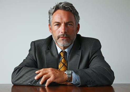 AI generated portrait of a CEO at desk thinking about his company, photo