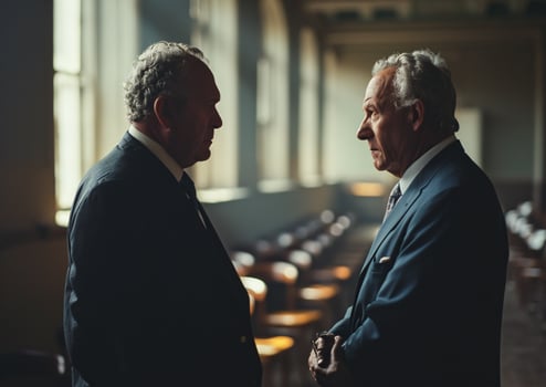 AI generated two businessmen talking seriously about their current business persepctives photo