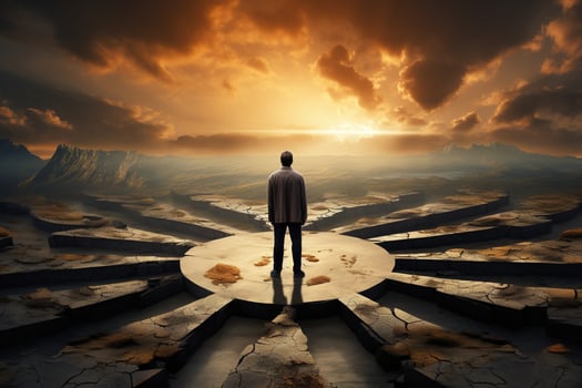 AI generated a man standing in the middle of a labyrinth photo