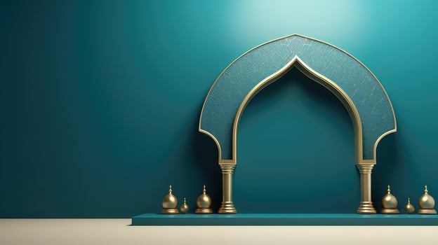 AI generated Mosque door in turquoise background, Ramadan Kareem background photo
