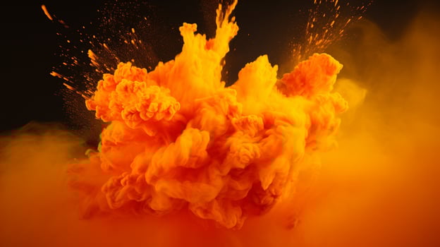 AI generated Tangerine color powder splash background photo