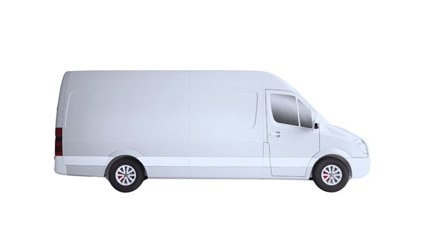 Editable Delivery Van Mockup, Realistic Cargo Transportation Vehicle Template Isolated on White Background for Branding and Advertising Design photo
