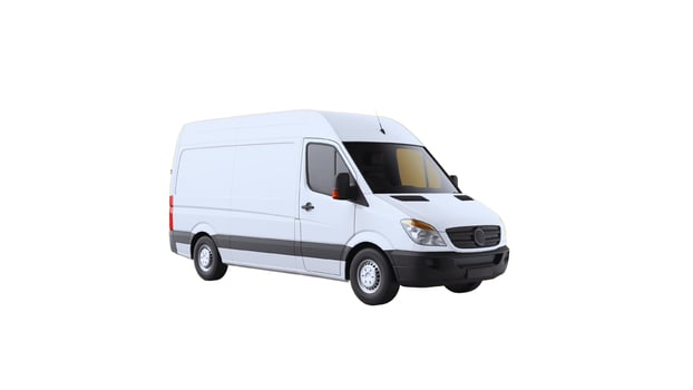 Editable Delivery Van Mockup, Realistic Cargo Transportation Vehicle Template Isolated on White Background for Branding and Advertising Design photo