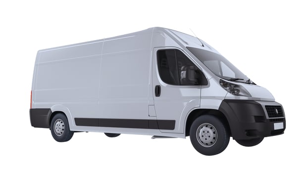 Editable Delivery Van Mockup, Realistic Cargo Transportation Vehicle Template Isolated on White Background for Branding and Advertising Design photo