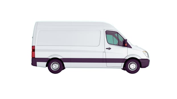 Editable Delivery Van Mockup, Realistic Cargo Transportation Vehicle Template Isolated on White Background for Branding and Advertising Design photo