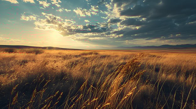AI generated Golden Sunrise Over the Silent Prairie Landscape photo