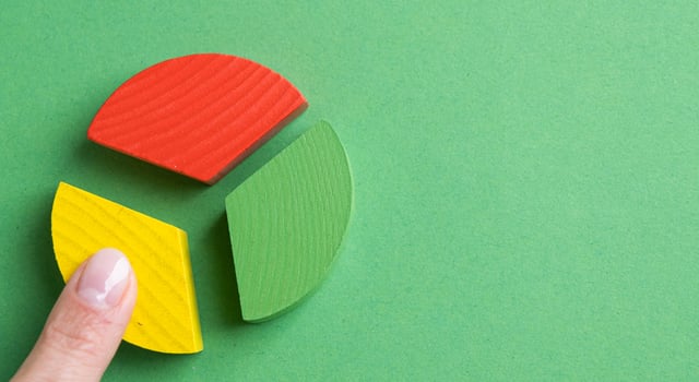 Colorful wooden pie chart pieces photo