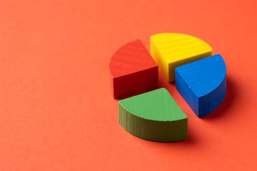 Colorful wooden pie chart pieces photo