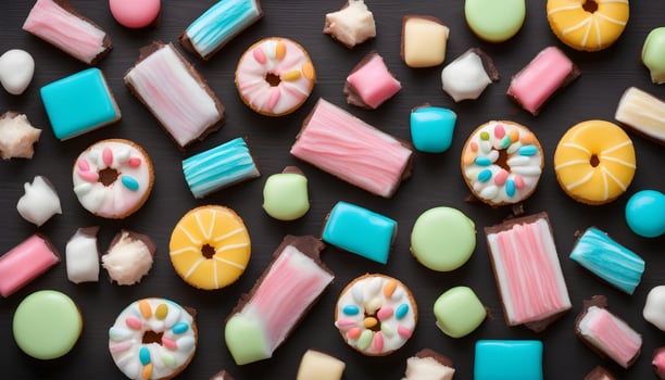 AI generated colorful pastries on a black background photo