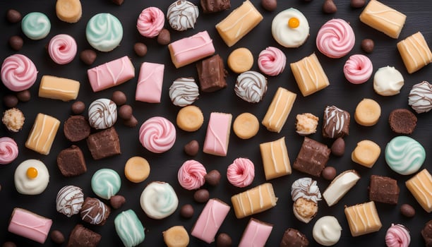 AI generated assorted sweets on a black background photo