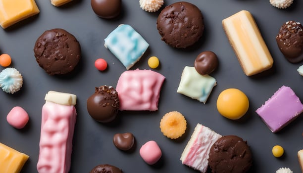 AI generated assorted sweets on a dark surface photo