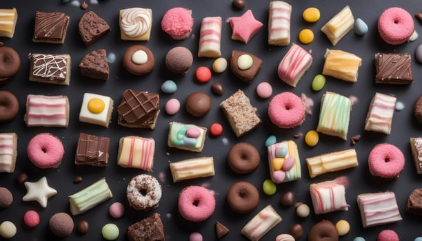 AI generated assortment of sweets on black background photo