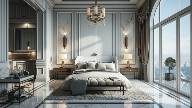 AI generated Bedroom interior design minimal aesthetic 3d rendered photo
