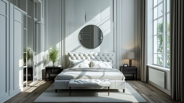 AI generated Bedroom interior design minimal aesthetic 3d rendered photo