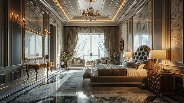 AI generated Bedroom interior design minimal aesthetic 3d rendered photo