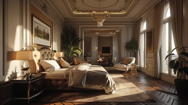 AI generated Bedroom interior design minimal aesthetic 3d rendered photo