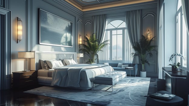 AI generated Bedroom interior design minimal aesthetic 3d rendered photo