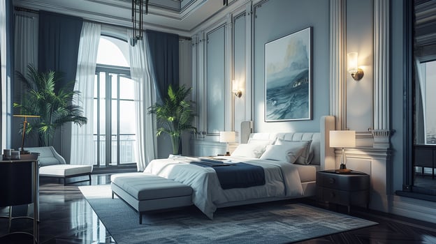 AI generated Bedroom interior design minimal aesthetic 3d rendered photo