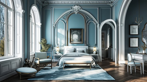 AI generated Bedroom interior design minimal aesthetic 3d rendered photo