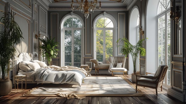 AI generated Bedroom interior design minimal aesthetic 3d rendered photo