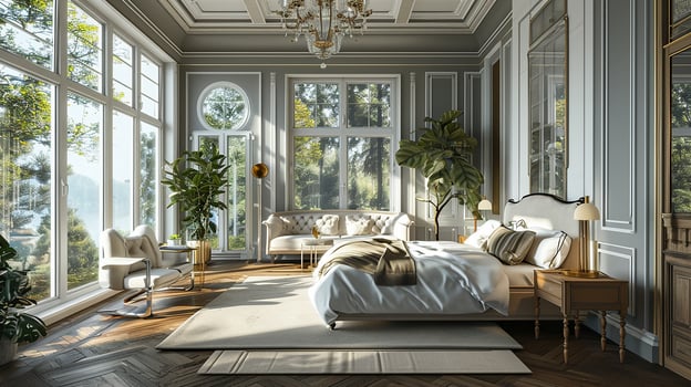 AI generated Bedroom interior design minimal aesthetic 3d rendered photo