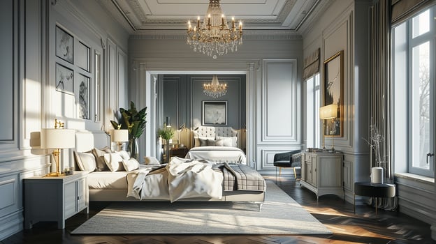 AI generated Bedroom interior design minimal aesthetic 3d rendered photo