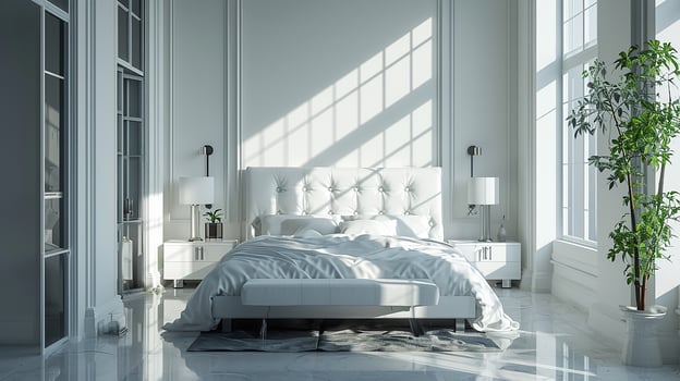 AI generated Bedroom interior design minimal aesthetic 3d rendered photo