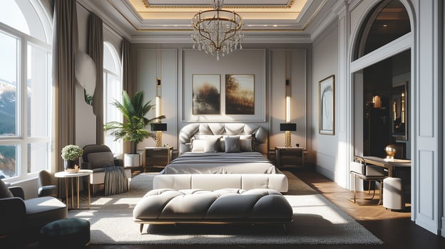 AI generated Bedroom interior design minimal aesthetic 3d rendered photo