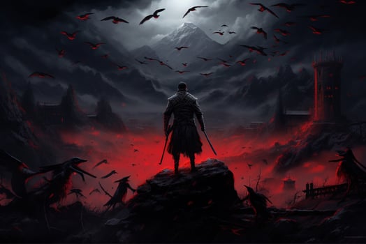 AI generated samurai war in the night illustration photo