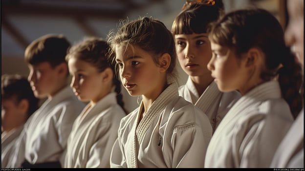 AI generated Children practicing karate together at a gym. Generative AI photo