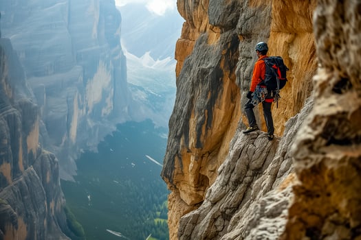AI generated Mountaineer Conquers Majestic Alpine Vista photo