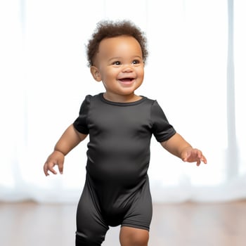 AI generated Cheerful Black Baby in Onesie Home Fashion Shot photo