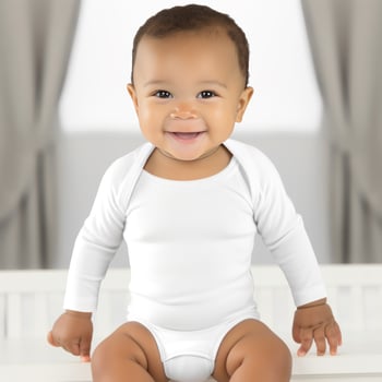 AI generated Realistic White Baby Bodysuit Mockup with Cheerful Baby Boy photo