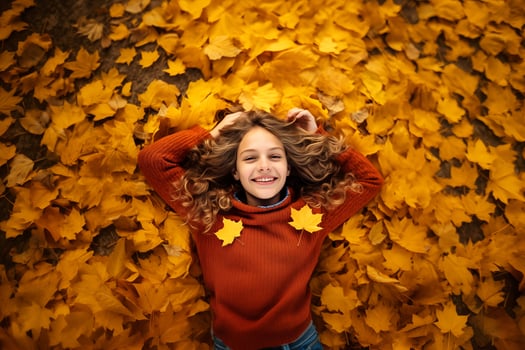 AI generated Smiling Girl in Autumn Leaves photo