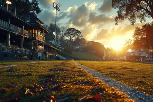 AI generated Lush green lawn at football soccer sports stadium professional photography photo