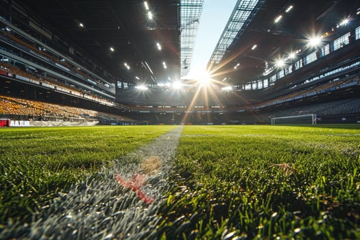 AI generated Lush green lawn at football soccer sports stadium professional photography photo
