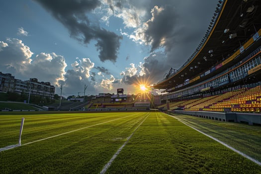 AI generated Lush green lawn at football soccer sports stadium professional photography photo
