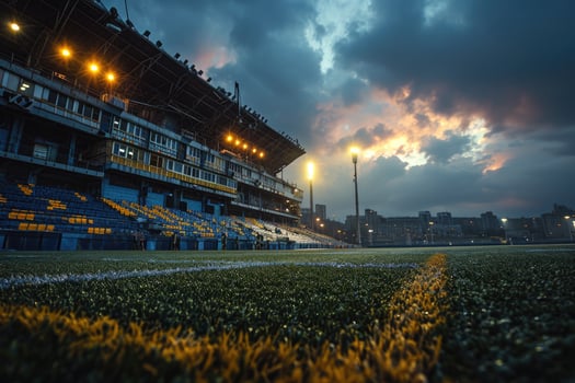AI generated Lush green lawn at football soccer sports stadium professional photography photo