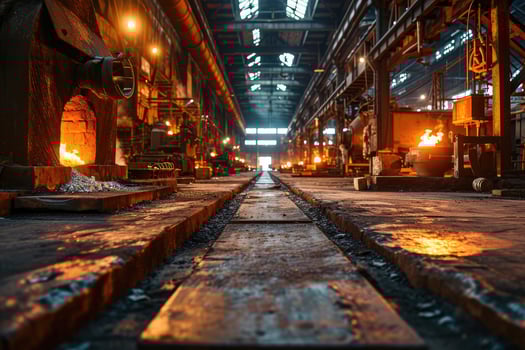 AI generated stock photo inside a steel smelting factory professional photography