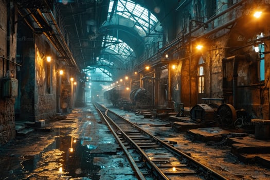 AI generated stock photo inside a steel smelting factory professional photography