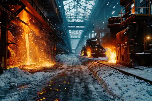 AI generated stock photo inside a steel smelting factory professional photography
