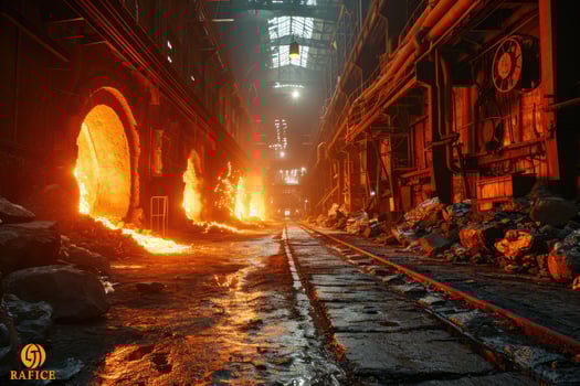 AI generated stock photo inside a steel smelting factory professional photography