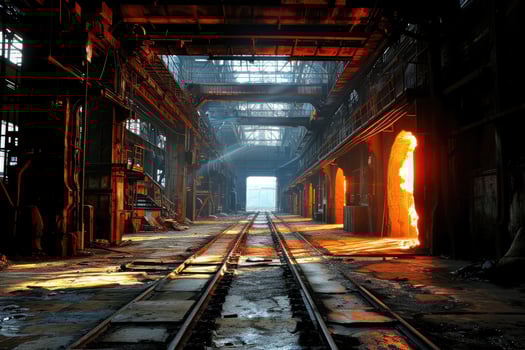 AI generated stock photo inside a steel smelting factory professional photography