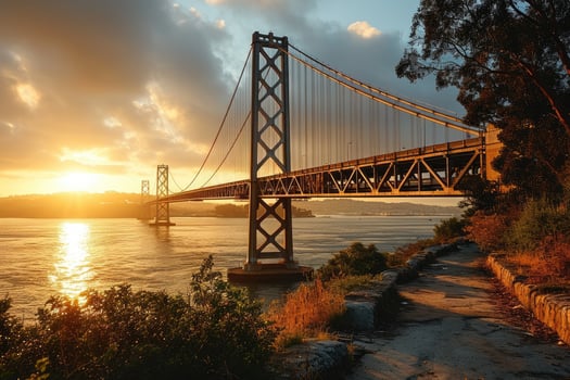 AI generated Golden hour photo of the bridge with dramatic lighting professional photography