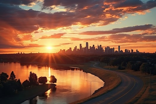 AI generated the atmosphere when the sun sets on the horizon professional photography photo