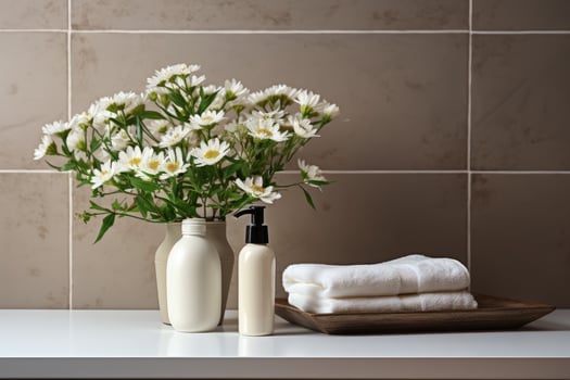 AI generated toiletries and bath accessories professional photography photo